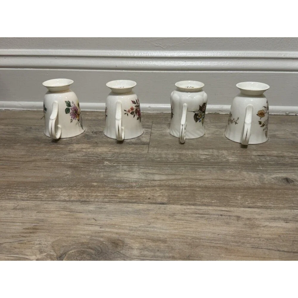 Vintage Set Of 4- Kings Court Coffee Cup Flower Mugs- India Fine Bone China